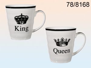 Porcelanowe kubki Queen i King - 12 sztuk